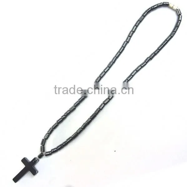 Rosary,religious Rosary, Hematite Cylinder Cross Rosary, Catholic Necklaces
