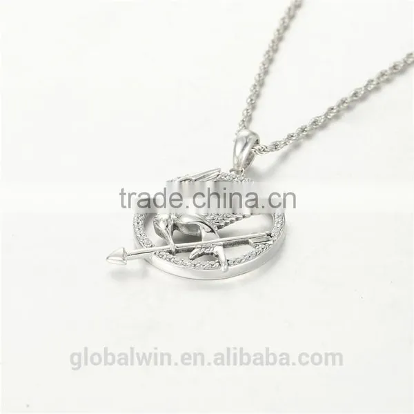 Hot Selling Solid Silver Bird Arrow Clear CZ Pendant For Gay Men Necklace photo-4