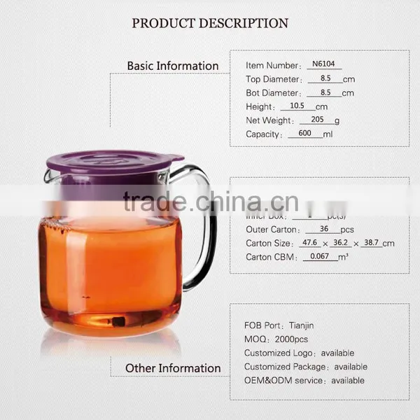 China Housewares High Borosilicate Water Filter Pitcher for 600ml photo-2
