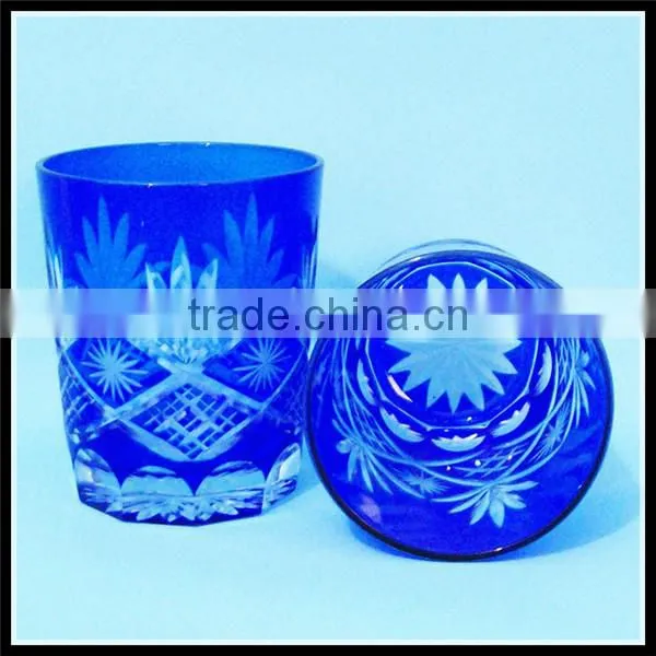 Cobalt Blue 8 oz Stock Hand Cut Round Glass Tumbler photo-5