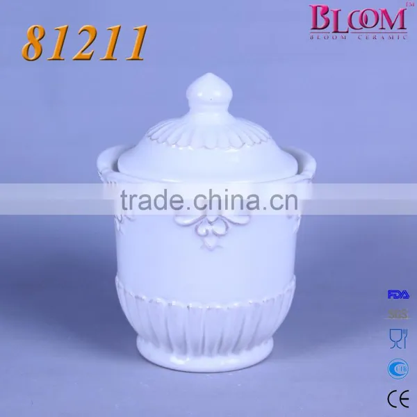 Flower Shape White Glaze Ceramic Coffee Creamer Container photo-2