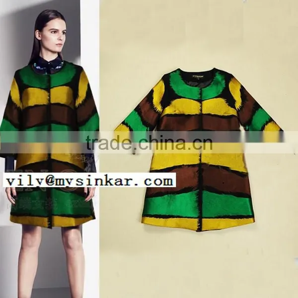 Winter Three Quarter Sleeve Cardigan Colorful Strips Women Coat Made in Sinkar