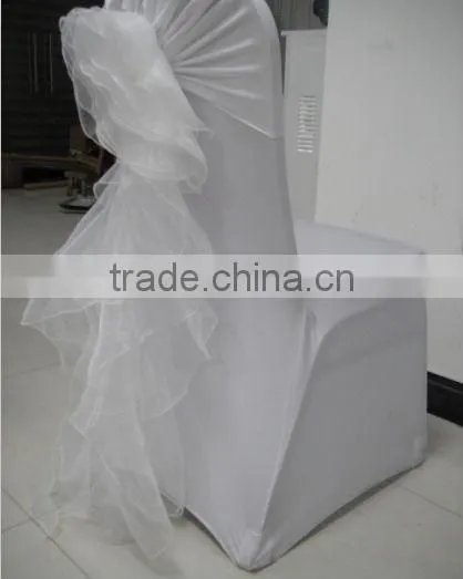 White Banquet Spandex Chair Cover With Organza Chair Cap Sash for Wedding Decoration photo-5