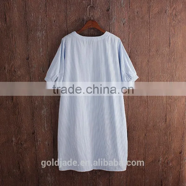 Hospital Gown With Round Collar Wear Cotton and Linen Dress Striped Short Sleeve in Summer Patient Clothes for Girl Women photo-5