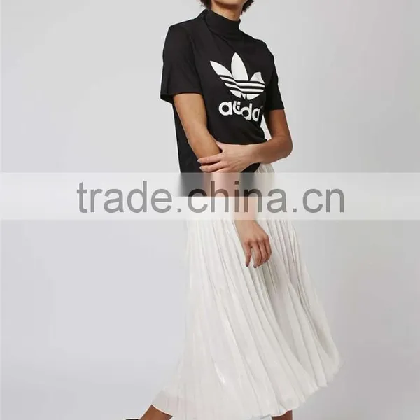 Hot Sale Iridescent Pleated Skirts High Waist Zip Up Plain White Beach Style Long Skirts photo-4