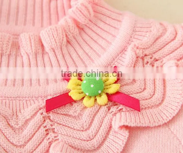 Turtleneck Collar Pink Sweaters Plain Knitted Clothes Appliqued Tiny Flower Full Sleeve Winter Garments Warm photo-3