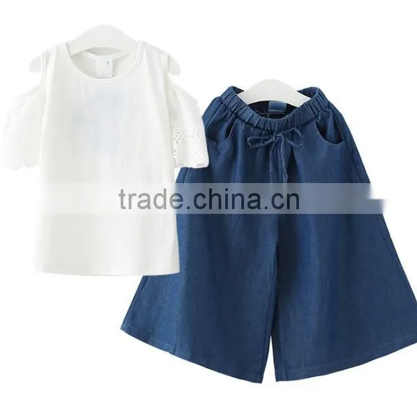 Zm35616a Fashion Clothing 2017 Wholesale Girls Shirts and Jean Pants Clothes Set photo-5