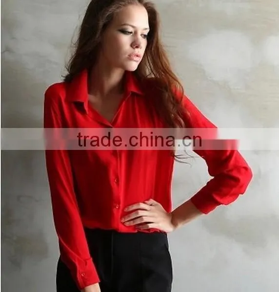 Korean Style v Neck Blue Chiffon Long Sleeve Blouses/ Garment Women Ladies Clothes / photo-2