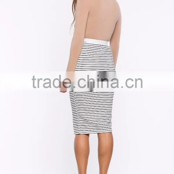 Fashion Zip-up Front Classic Stripe Skirt Women High Waist Pencil Skirt photo-5