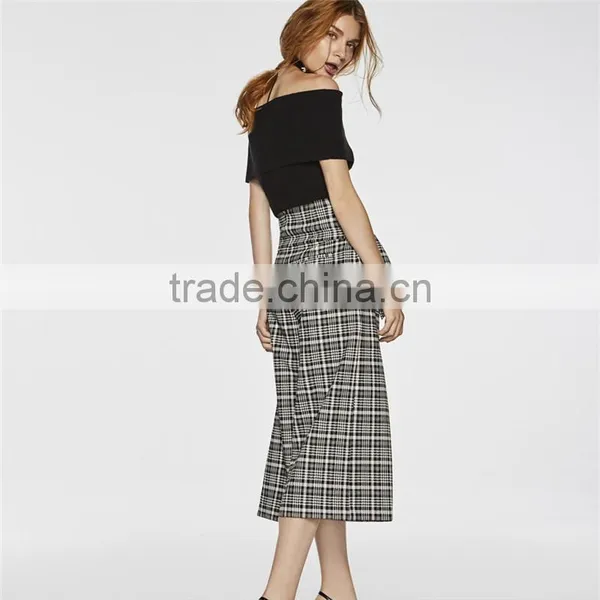Black and White Patterned Bow Embellished Tartan Culotte Pants Slacks photo-3