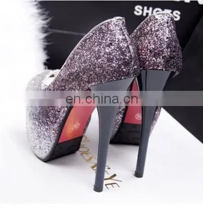 2015 Factory Price Bling Bling Gradient Sequined Heels Luxury Women Waterproof Sexy High Heel Shoes photo-5