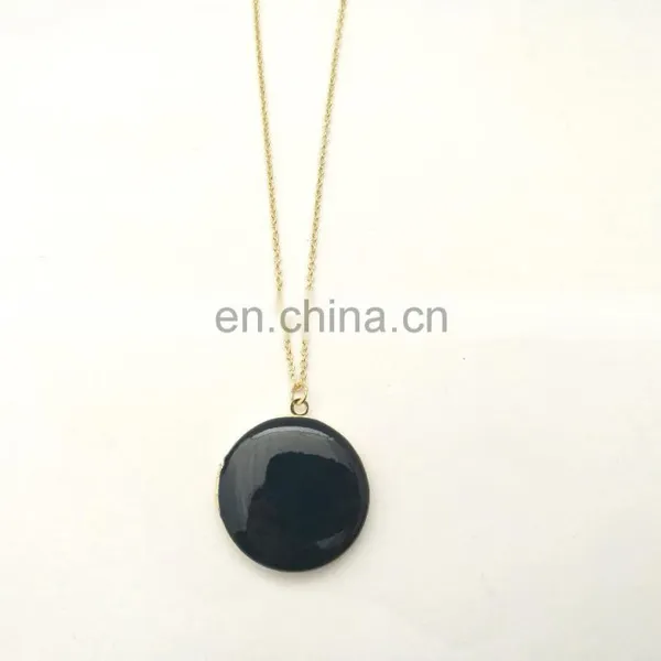 Navy Round Photo Locket Enamel Necklace 14K Gold-Filled Customized Letters Necklace photo-2