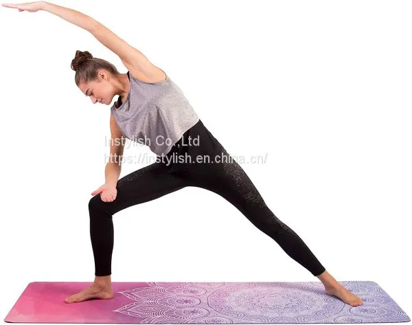 Anti Slip Yoga Pilates Gymnastics Natural Rubber Suede Yoga Mat Printed Mats With Carrying Strap - 2 in 1 Mat and Towel photo-3