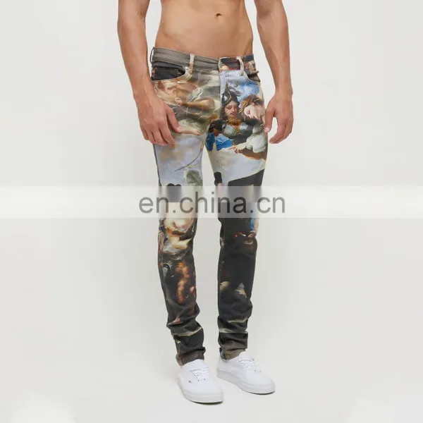 DiZNEW Custom Mens Digital Printed White 98%Cotton2%spandex Fade Jeans photo-3