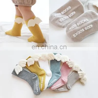 2020 Baby Girls Knee High Socks Angel Wing Summer Autumn Cotton Socks Solid Candy Color Kids Toddler Short Socks For Children photo-2