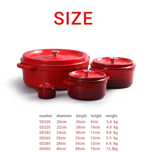 Multifunctional Colorful Cast Iron Pot Casserole Set Cookware 20/22/24/26/28 cm Red/blue/orange Enamel Dutch Oven With Lid photo-2