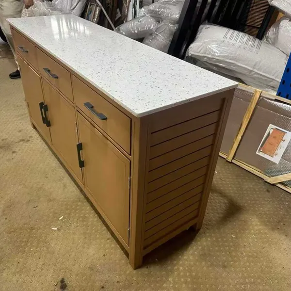 Waterproof Aluminum Outdoor Storage Cabinet With Quartz Stone Countertop, Garden Patio Sideboard Buffet Cabinet for Outdoor Restaurant Pool Area
