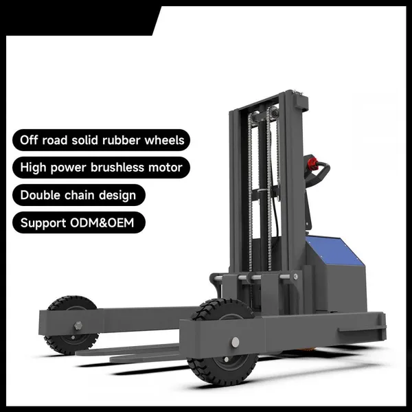 2m 1.5 Ton Rough Terrain Electric Stacker Fully Automatic Hydraulic Pallet Jack Forklift for Mountain Lifting and Loading