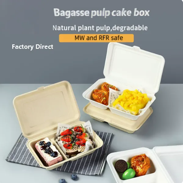 300ml 3-Compartment Takeaway Container, Molded Sugarcane Bagasse Pulp, Leak-Proof, Microwave Safe, Freezer Safe