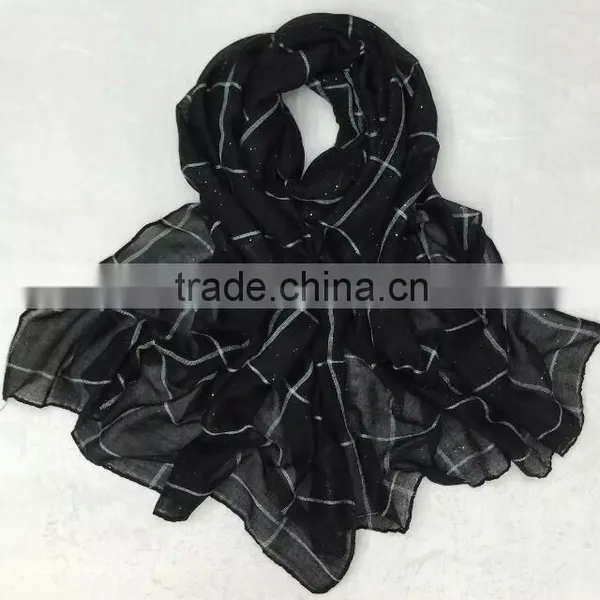 New Style Maxi Cotton Viscose Glitter Fashion Plaid Scarf