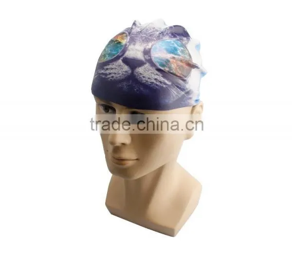 Fashionable Quality Adult / Kid Sizes Customized Logo Printed Waterproof Silicone Swimming Cap 100% photo-5