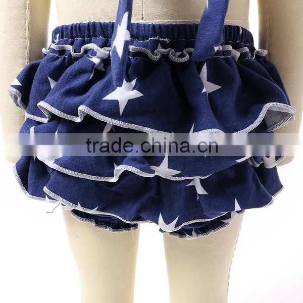 New Design Summer White Star Blue Style Sleeveless Cute Cotton Fancy Baby Girl Rompers photo-4