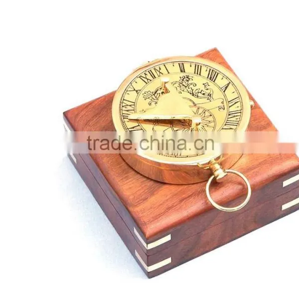 Nautical Solid Brass Admiral's Sundial Compass With Rosewood Box 13422 photo-5