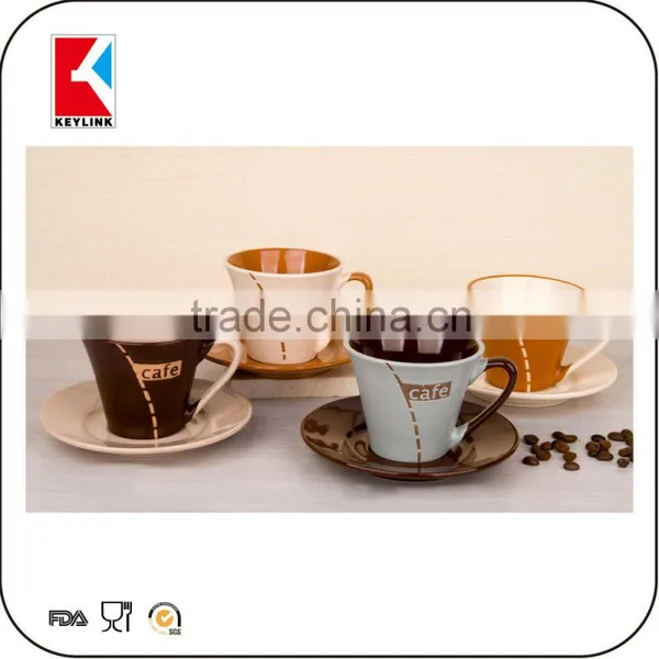 Wholesale Brown Coffee Cup Logo Printed 90cc Espresso Cups 12pcs Ceramic Cup and Saucer photo-6