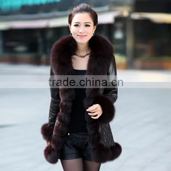Women Sheep Leather Coat With Fox Fur Collar