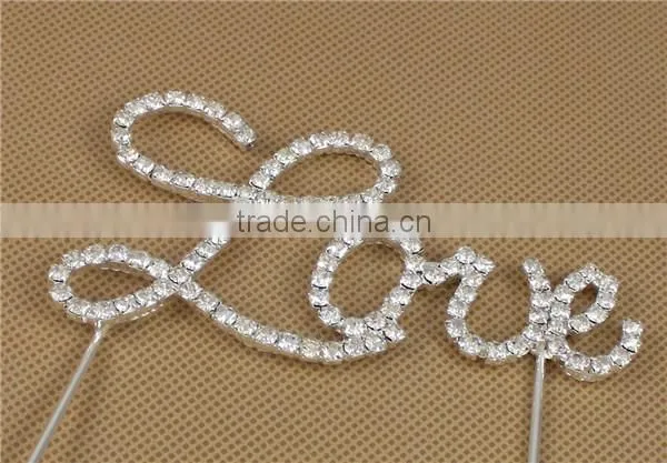 Clear Rhinestone Silver Love Wedding Cake Topper Figurines