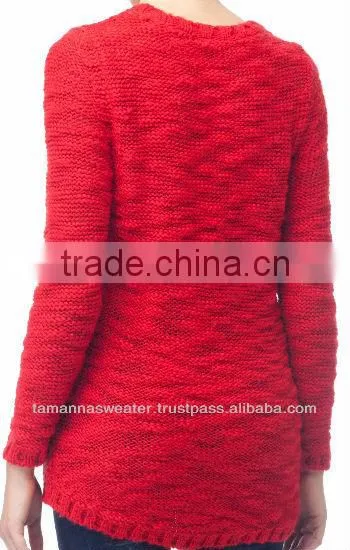 NEW DESING SCOOP NECK LONG SLEEVE CABLE KNITTED WOMEN'S SWEATER photo-2
