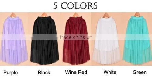 Summer Women's Net Yarn Casual Long Skirt Candy Color Solid Maxi Skirt photo-5