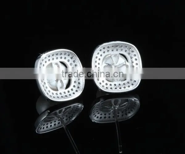 925 Sterling Silver White Pearl Bar Setting Ear Studs for Women photo-4