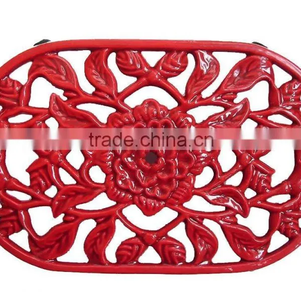 Red Flower Shape Cast Iron Trivets