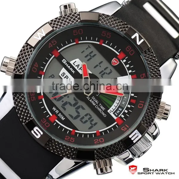 Shark Analog Digital Quatrz LCD Day Date Rubber Band Men LED Wrist Watch photo-2