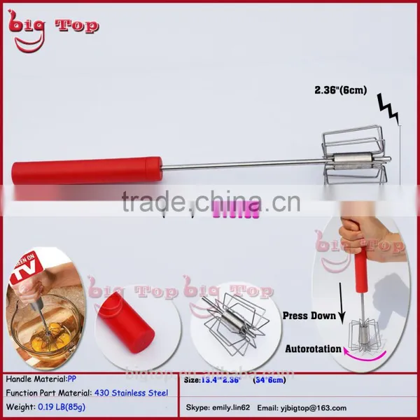 BT0158 14" PP Handle Egg Beater 14" Rotating Whisk 14" Rotary Egg Whisk 14" Hand Push Down Egg Beater