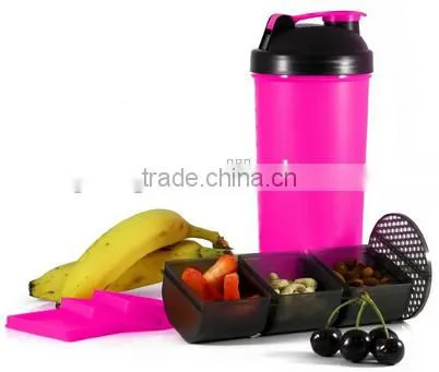 1000ml/34oz Plastic Protein Shaker Bottle With Netting and Compartment photo-2
