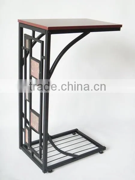 RH-4520 Living Room Geometric Design Artificial Slate-Trimmed MDF Top Metal Sofa Side Table photo-4