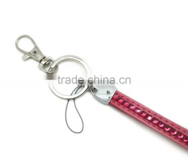 Pink Promotion Gift PU Leather Key Chain With Crystal Gem, Swivel Snap Hooks, Key Ring Accembly, Acrylic Gem Key Chain photo-3