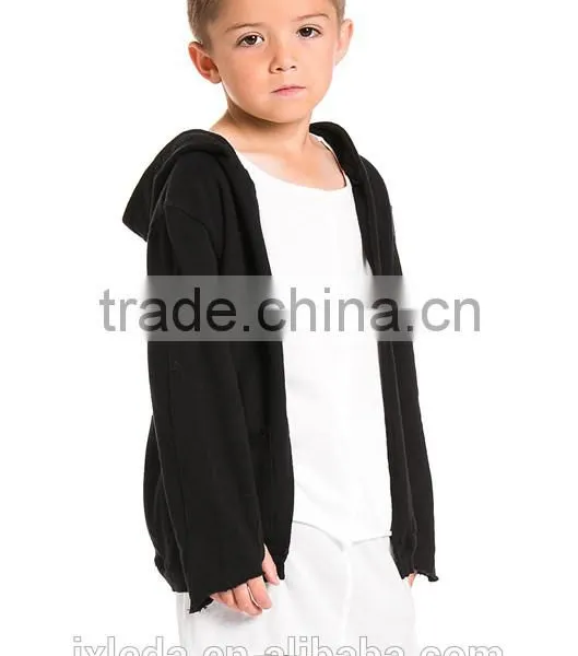 Children Open Front Black Hip Hop Hooded Coat photo-2
