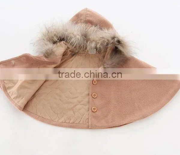 Latest Western Winter Children Girls Faux Fur Hooded Cape Poncho photo-4