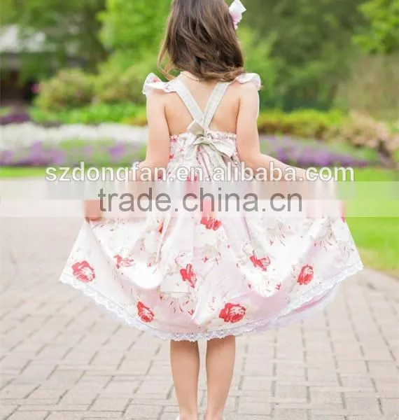 Girls Flutter Sleeve Kids Clothing Wholesale Roses Printed Designer One Piece Dress photo-3