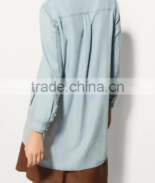 Runwaylover EY2336B Ladies Long Style Fashion Washed Denim Blouse photo-4