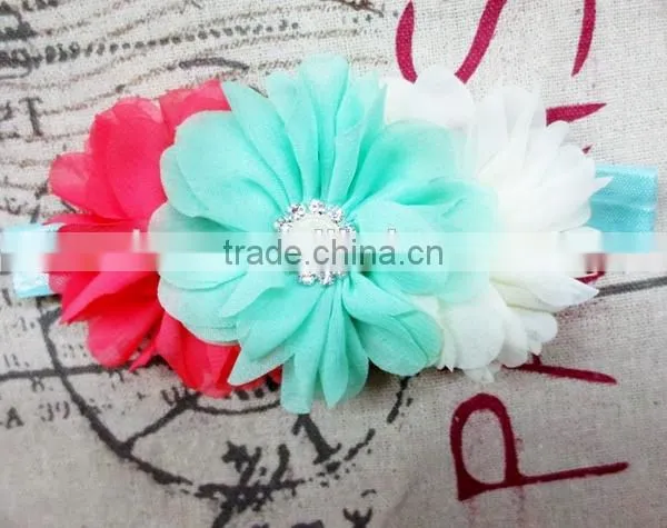 NEW ARRIVAL Baby Chiffon Flower Headbands Elastic, Pearl Headband Rhinestoned photo-3