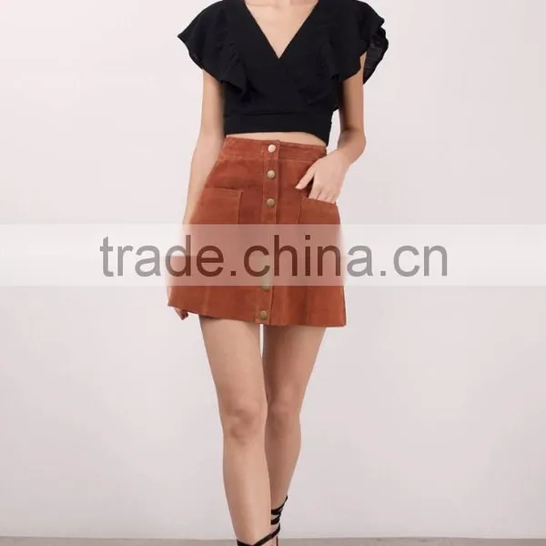 2017 Latest Fashion Design Lady Clothing Summer Black Ruffle Sleeve Top photo-3