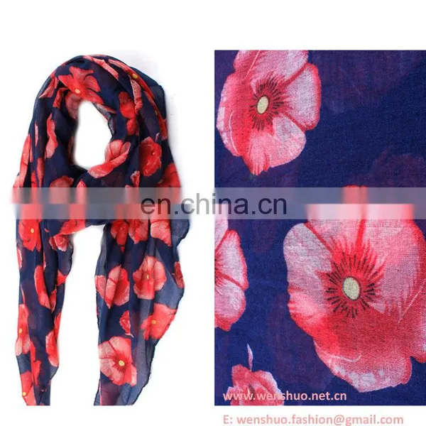 2016 New Long Poppy Flower Printed Woman Voile Scarf Wholesale photo-2
