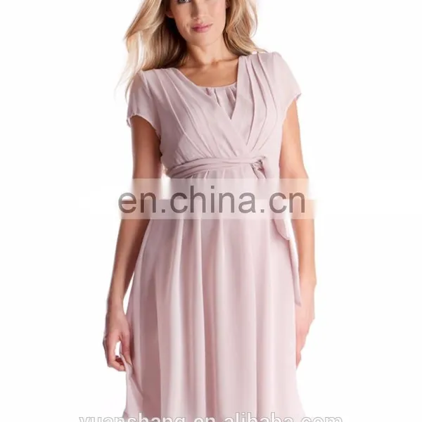 Blush Pink Pleated Maternity Dress Nursing Breastfeeding Clothes photo-6