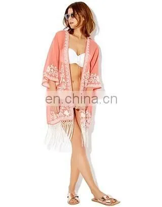 2015 MONOCHROME EMBROIDERED KIMONO Latest Beach Kimono Soft Polyester Fabric Embroidered Kimono photo-2