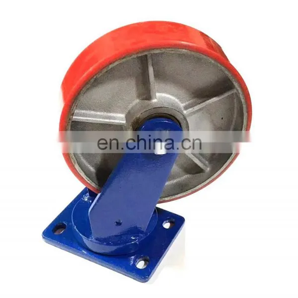 Extra Heavy Load Cast Steel 0.6mm Steel Shaft Turning Brake PU Castor Roller Wheel photo-2