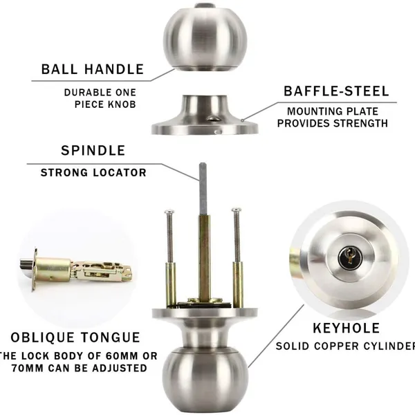 Grade 3 Residential Use Tubular Round Interior Knob Lock Door Handle photo-3